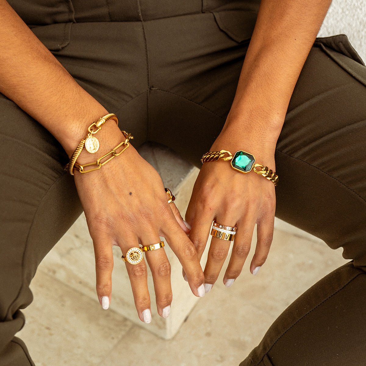 Triple with Roman Numerals Ring