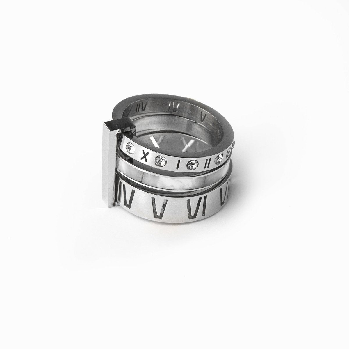 Triple with Roman Numerals Ring