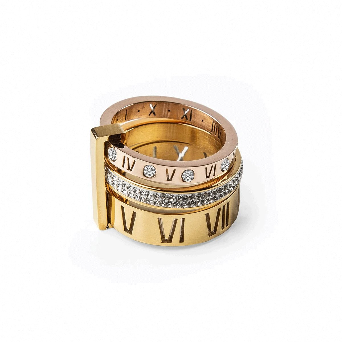 Triple with Roman Numerals Ring